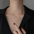 Fashion Silver Titanium Steel Round Necklace With Diamonds