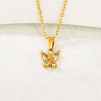 Gold Stainless Steel Diamond-encrusted Butterfly Necklace