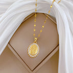Gold Stainless Steel Diamond Portrait Necklace