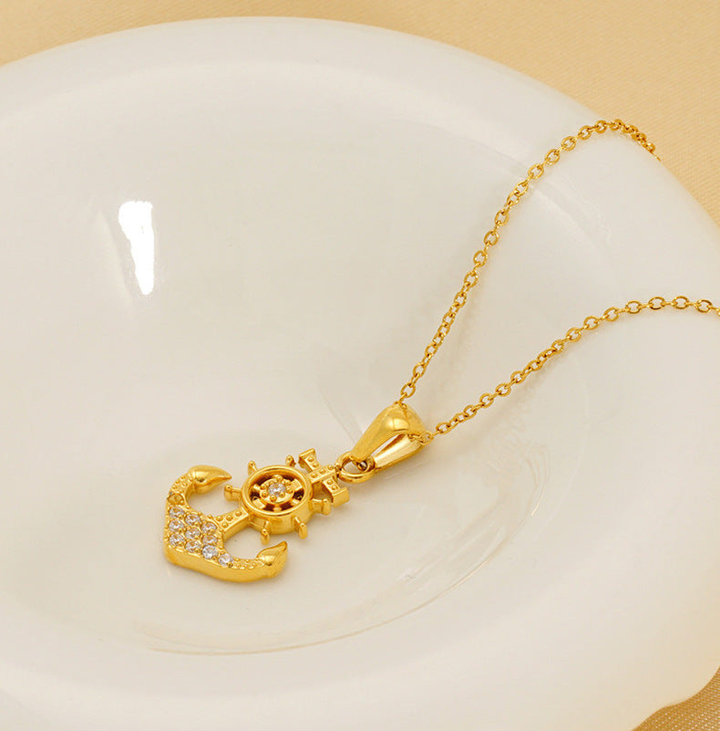 Anchor 3 Stainless Steel Diamond Anchor Necklace