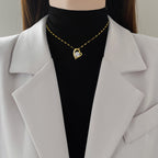 Gold Titanium Steel Diamond Heart Necklace