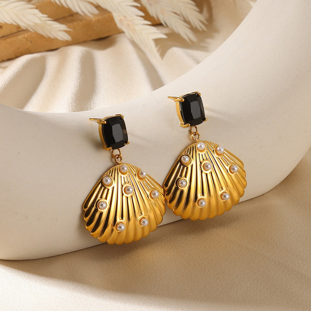 Earring 1# Stainless Steel Pearl Flower Earrings