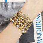 10mm Two-tone Gold And Steel Stainless Steel Beaded Bracelet For Women 18cm Stainless Steel Colorblock Beaded Bracelet