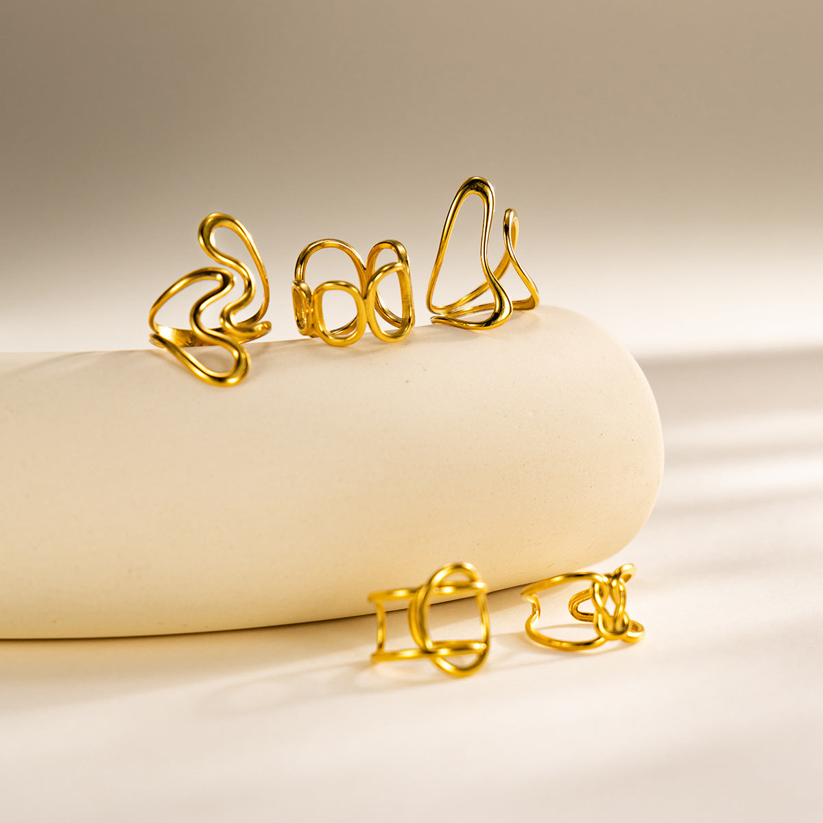 Ring3# Stainless Steel Irregular Line Ring