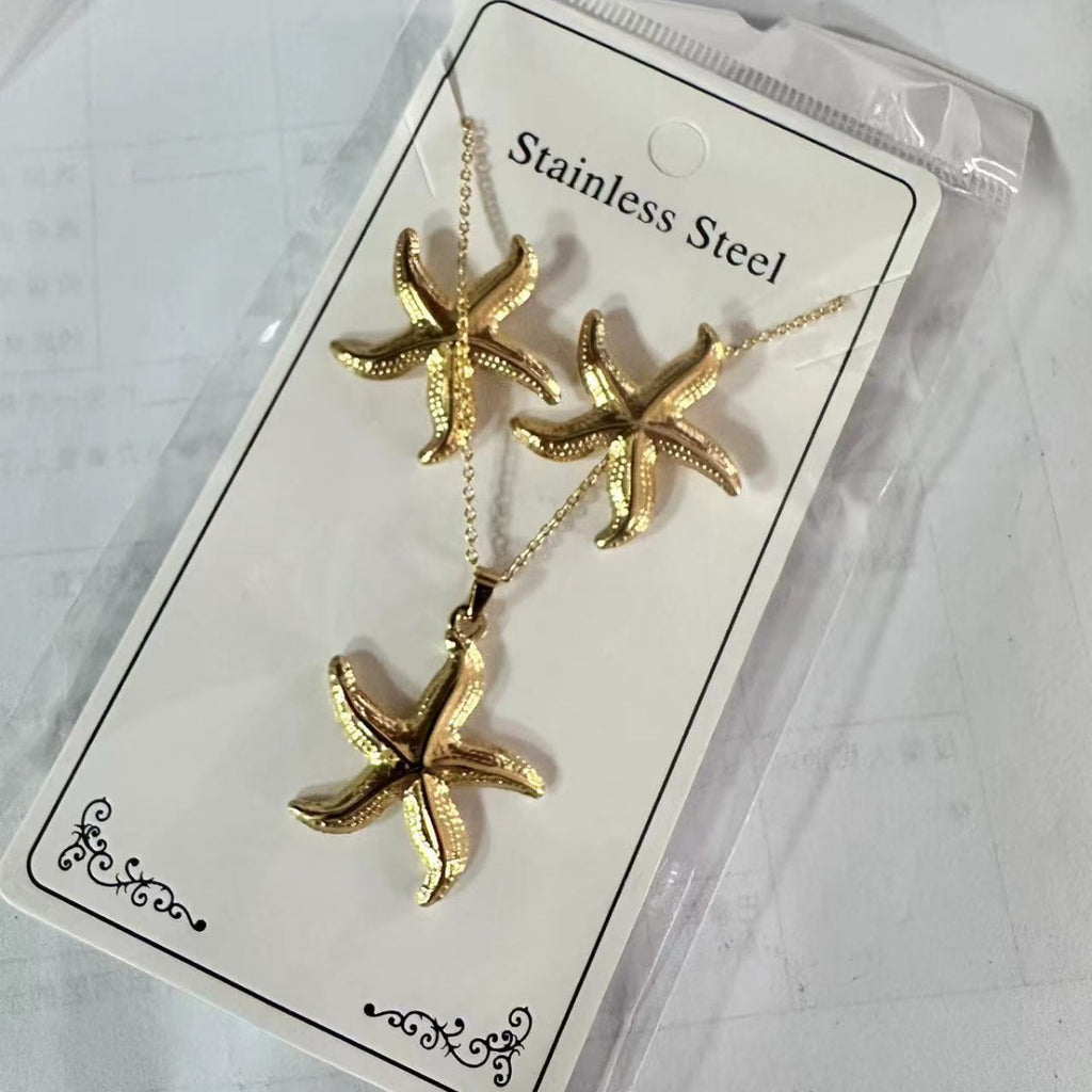Set 11# Stainless Steel Flower Necklace And Earring Set