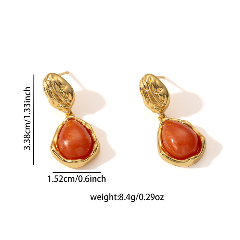 Waterdrop Amber Earrings Titanium Steel Teardrop Earrings