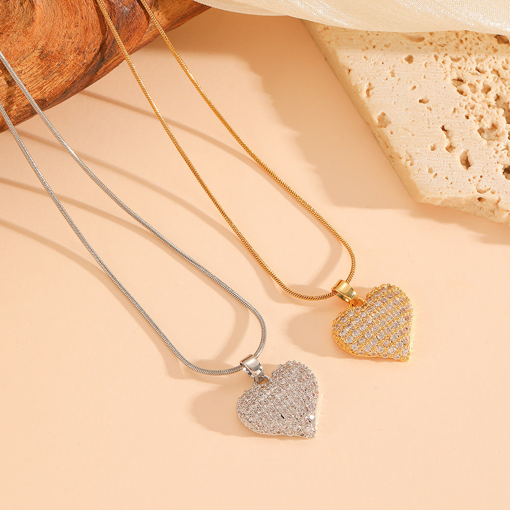 Gold Necklace Titanium Steel Diamond Heart Necklace
