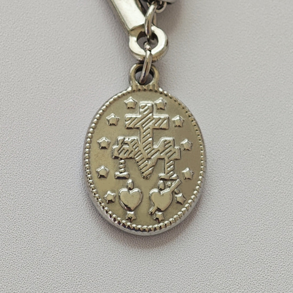Steel Stainless Steel Beaded Cross Portrait Bracelet