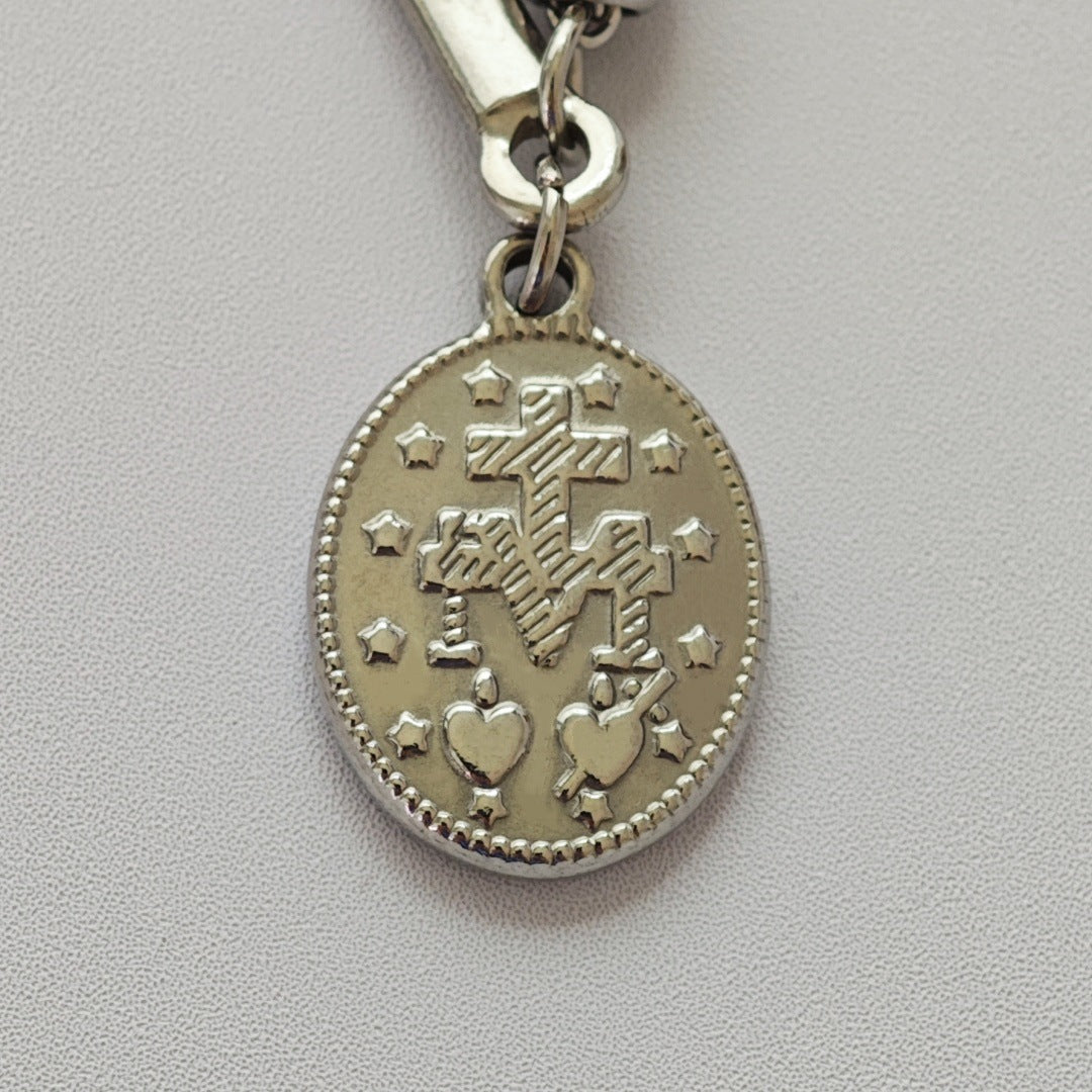 Steel Stainless Steel Beaded Cross Portrait Bracelet