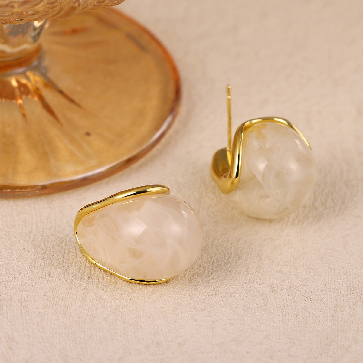 Earring #17 Irregular Resin Amber 18k Steel Earrings