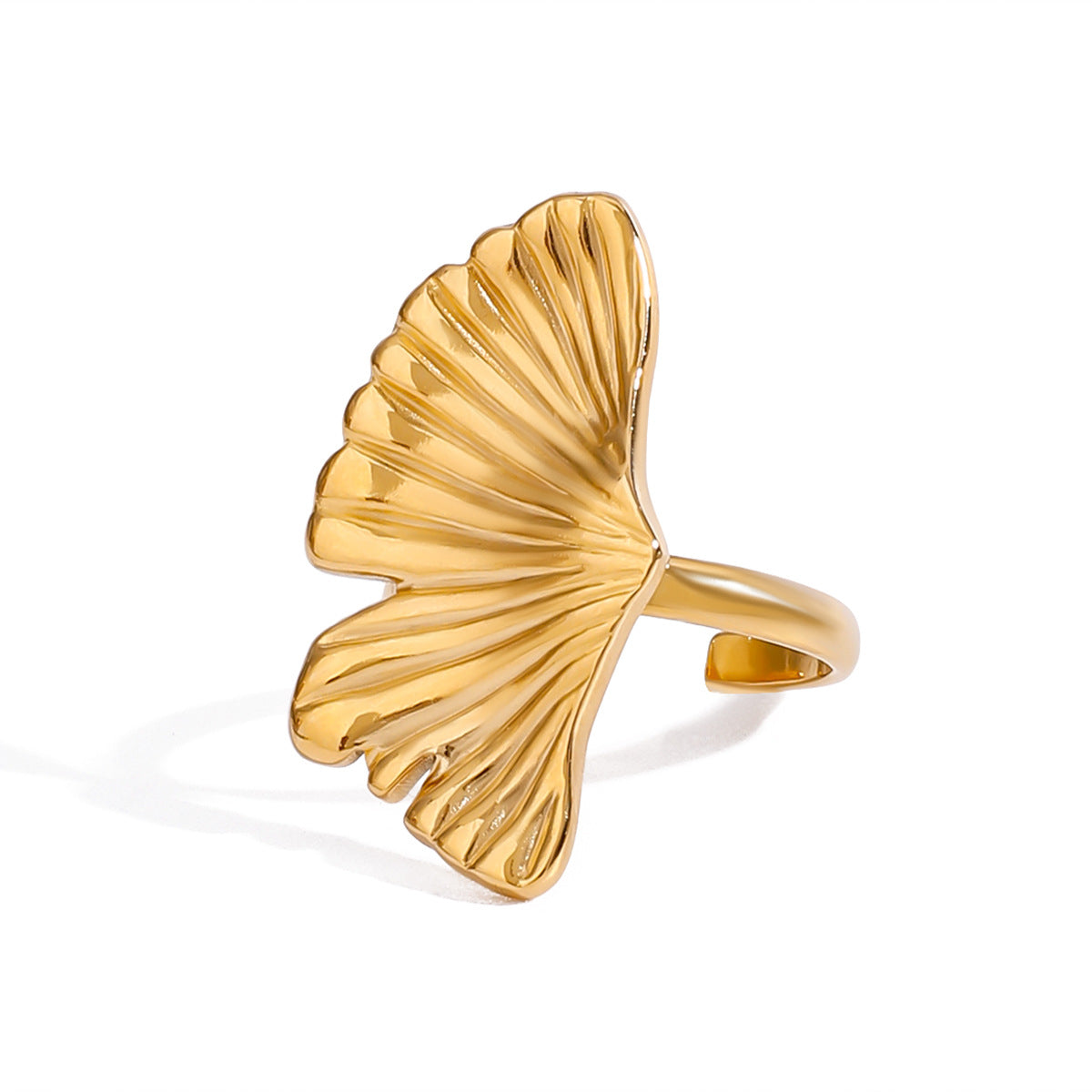 Gold Ginkgo Leaf Open Ring