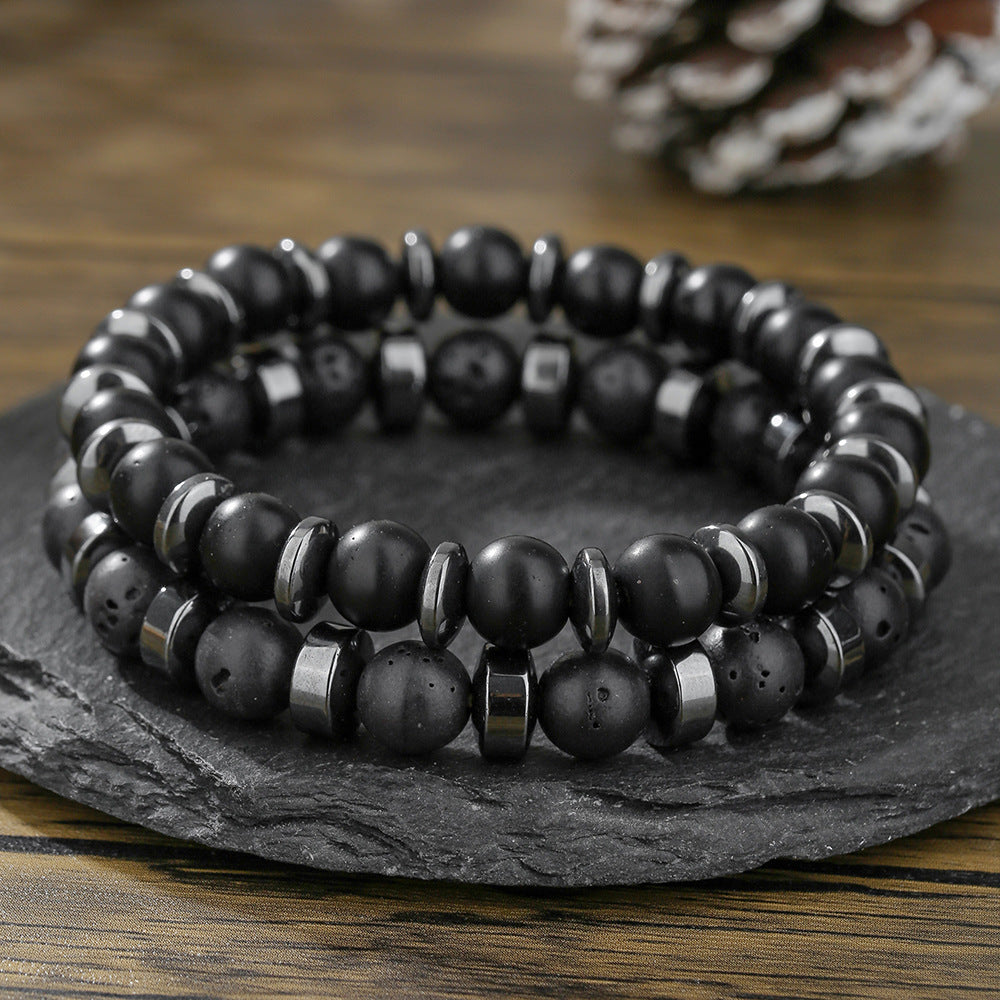 Bracelet 2 Volcanic Stone Hematite Beaded Men's Bracelet