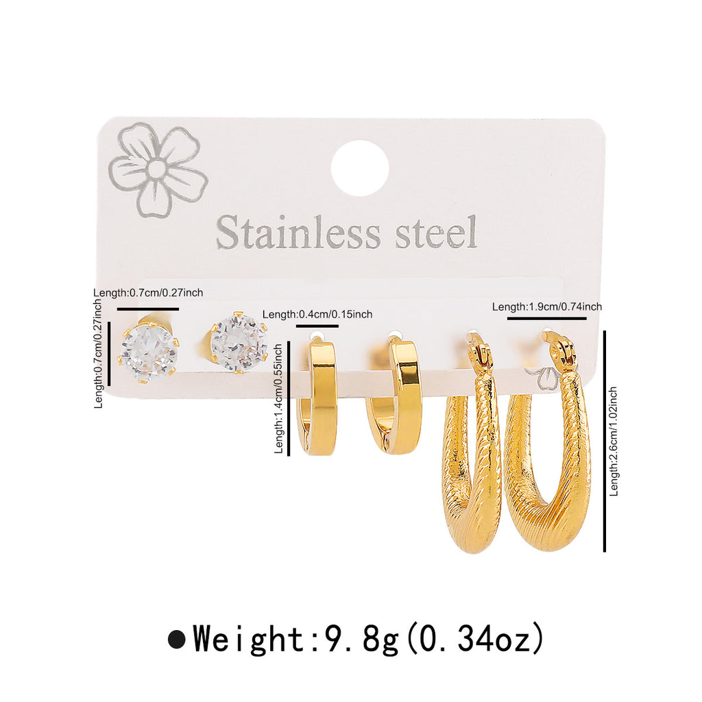 Love Stainless Steel Diamond Oval Five-pointed Star Heart Geometric Earrings Set