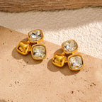Gold 316l Stainless Steel Diamond-set Square Stud Earrings