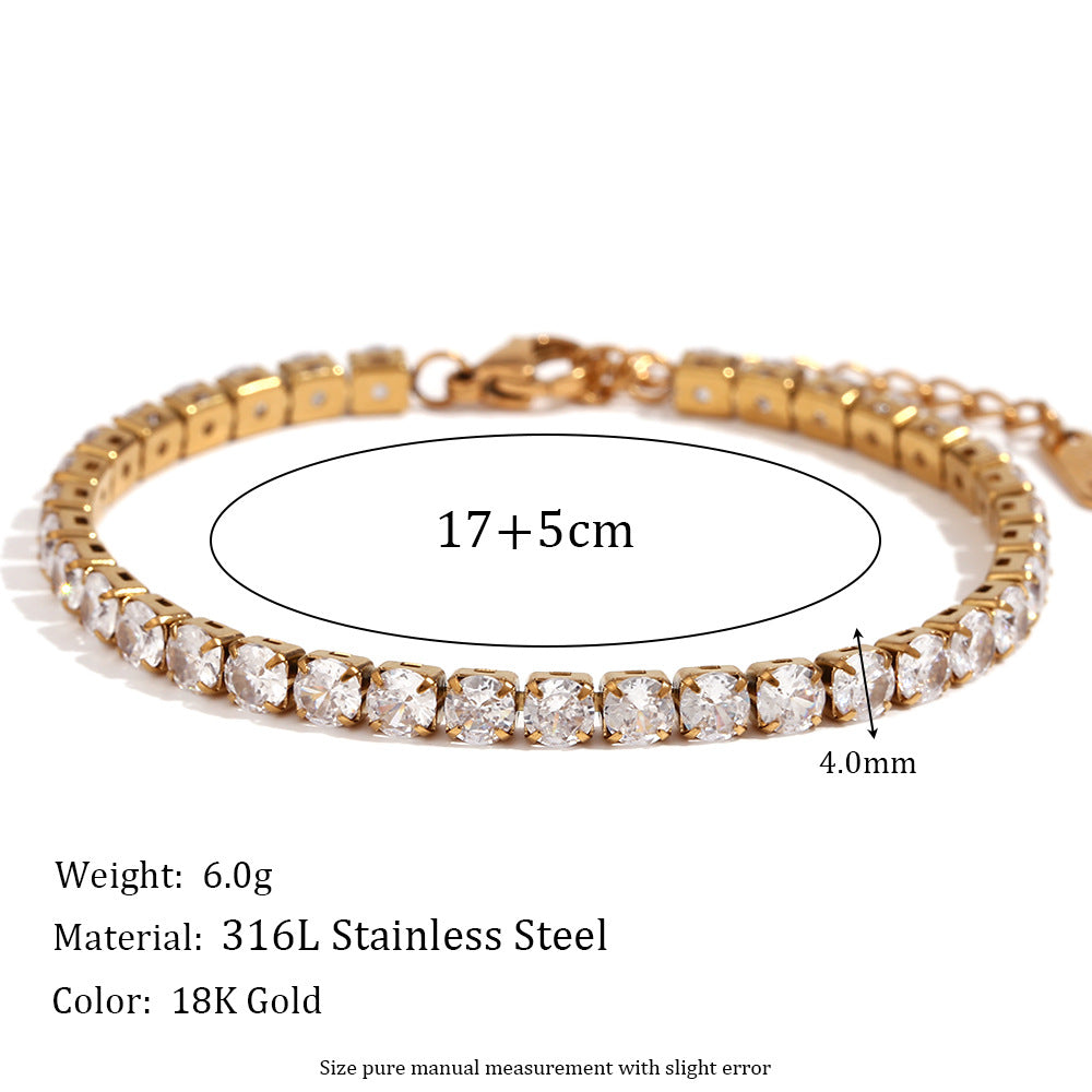 Fashion 5mm Zircon Chain Bracelet-gold Stainless Steel Gold Plated Zirconium Chain Bracelet