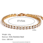 Fashion 5mm Zircon Chain Bracelet-gold Stainless Steel Gold Plated Zirconium Chain Bracelet